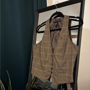 New York & Company Brown Plaid Vest